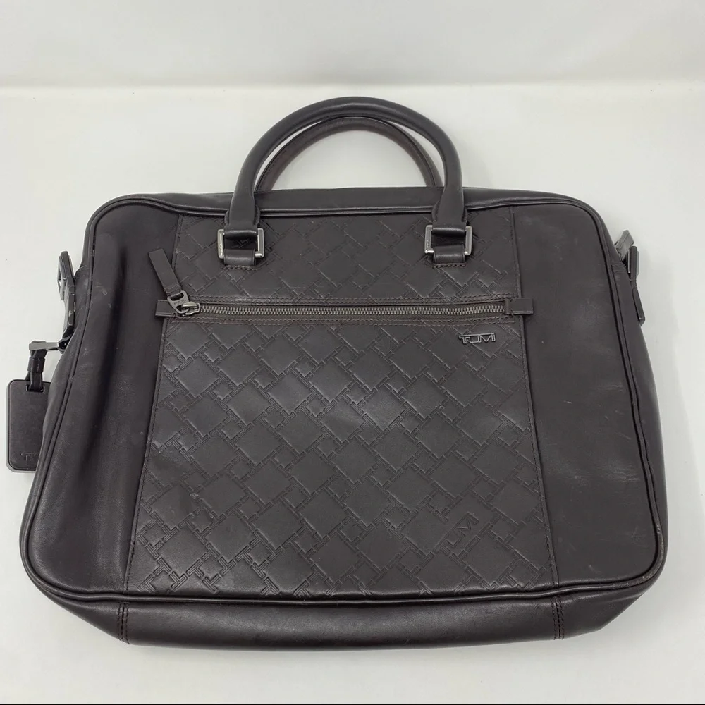 Tumi Ticon Brown Leather Brief Top Zip Bag Case